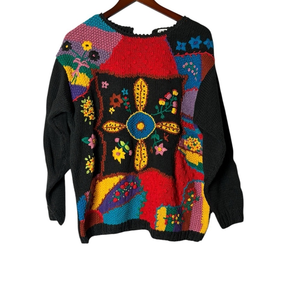 Vintage Empress Womens Chunky Knit Floral Colorful Sweater- size Large